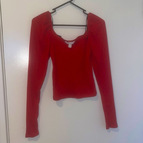 H&M Tops - H&M red long sleeve v-neck shirt